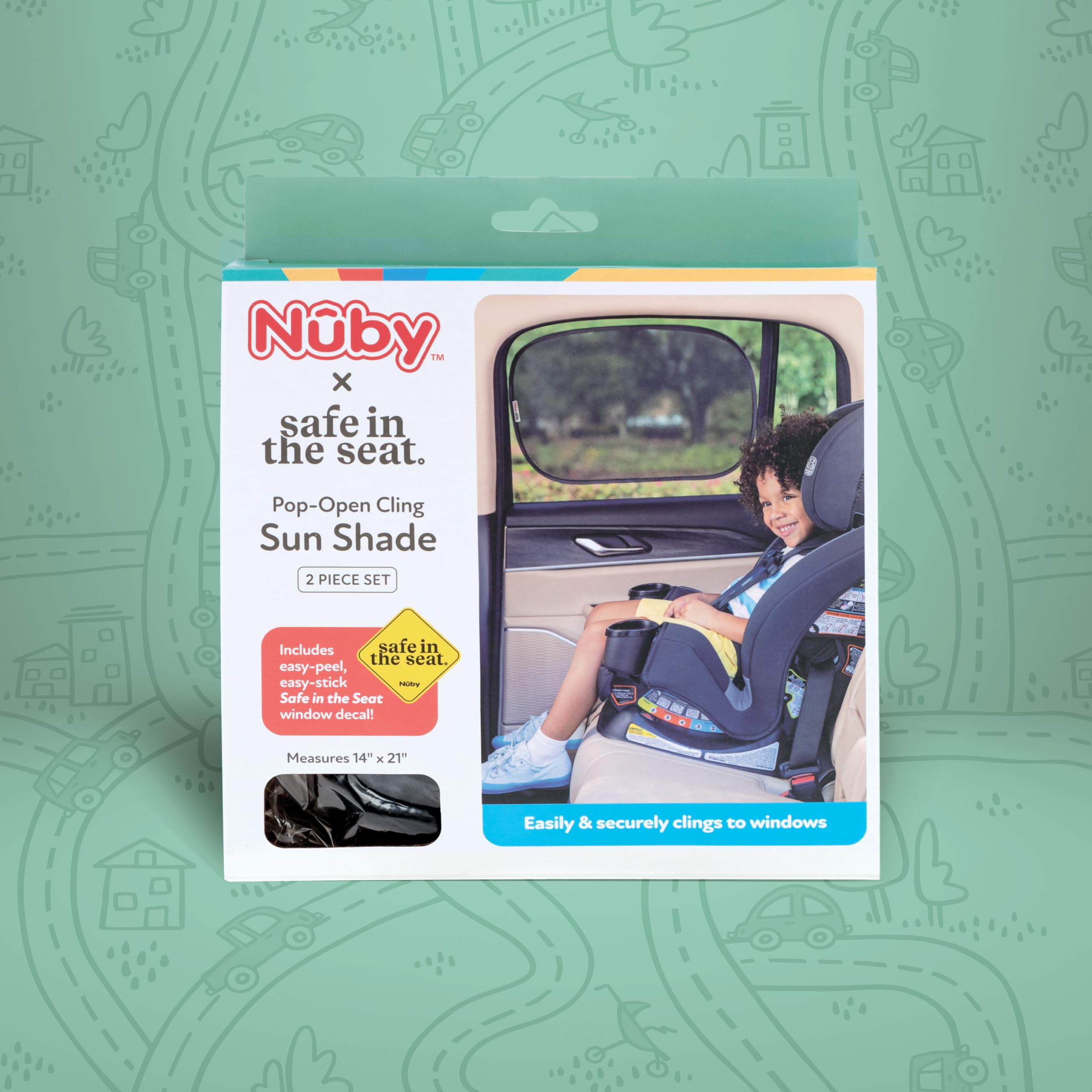 Nuby x Safe in The Seat Pop-Open Car Sun Shades - 2 Piece Set - Static Cling Window Shades for Baby in Car - UV Protection, Easy Install, and Universal Fit - Image 6